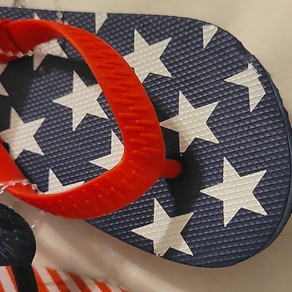 NEW Kid's Unisex 4th of July Stars & Stripes Flip Flops with Rear Elastic Strap